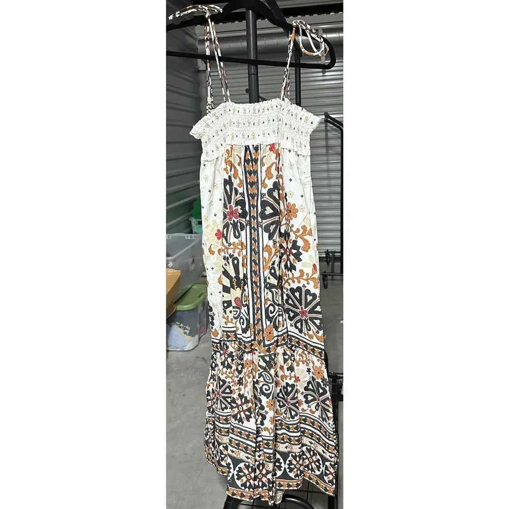 Farm Rio | Flower Fan Tapestry Off-White Midi Dress - Picture 3 of 5